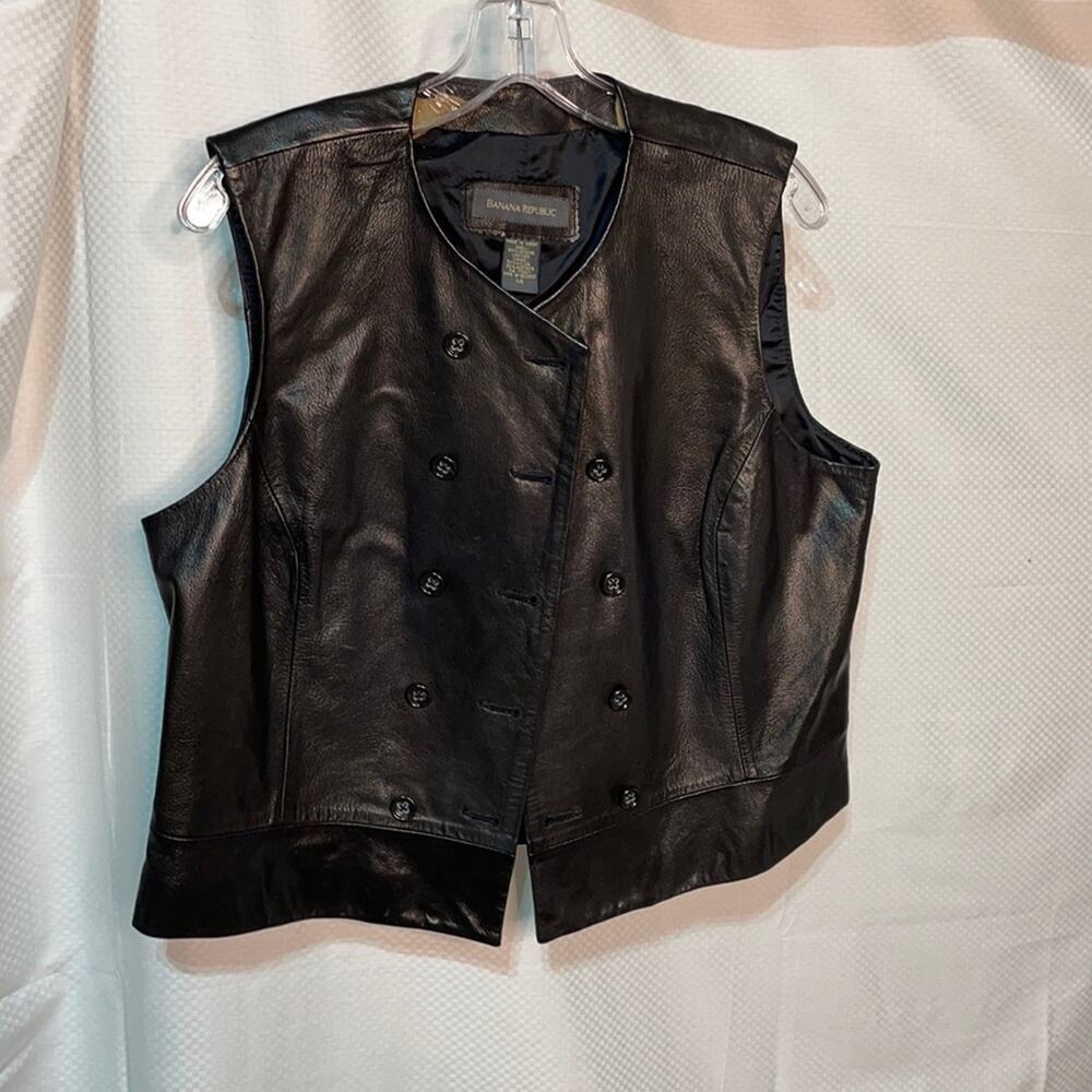 Banana Republic 14 dark brown leather vest euc double breasted button up lined